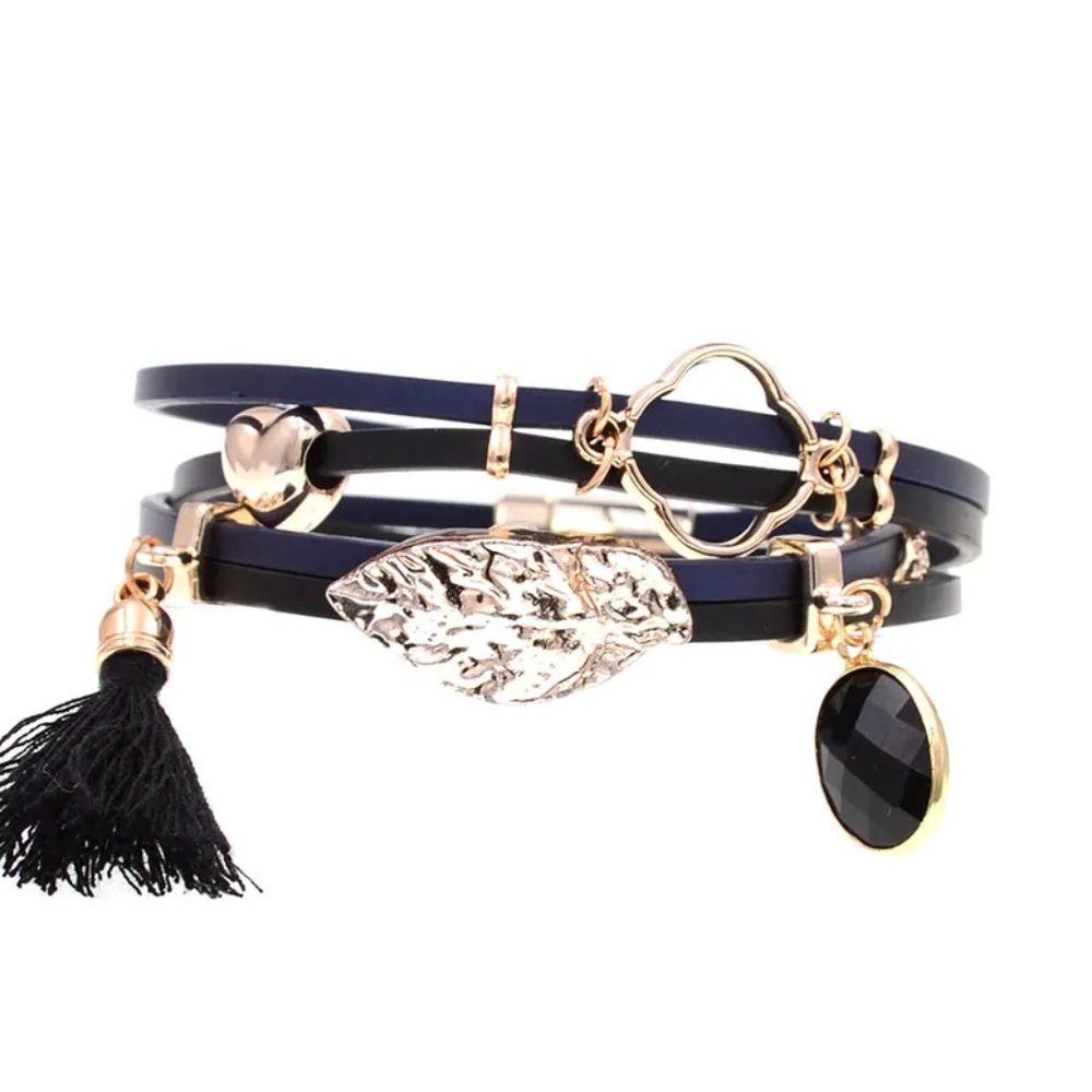 VEGAN Rubber double wrap gemstone bracelet with magnetic closure …